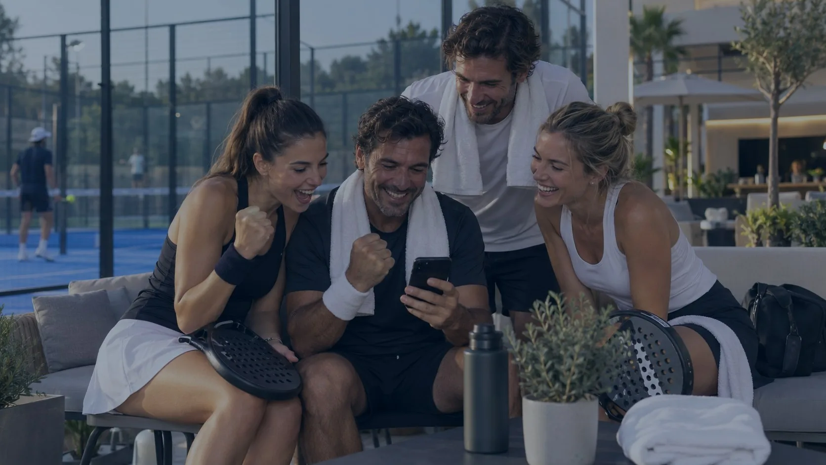 Jugadores compartiendo un momento con un teléfono después del partido